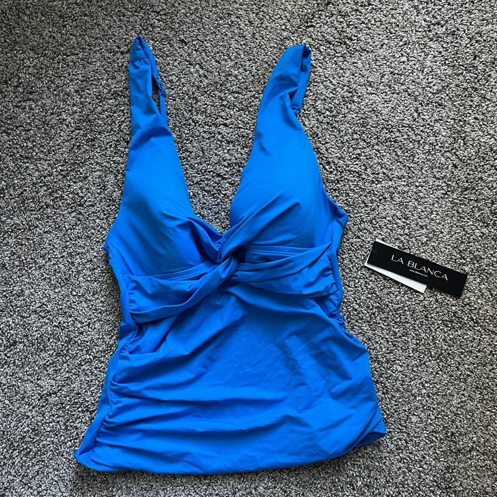 La Blanca Island Goddess Twist Tie Back Tankini  Capri Blue size 6